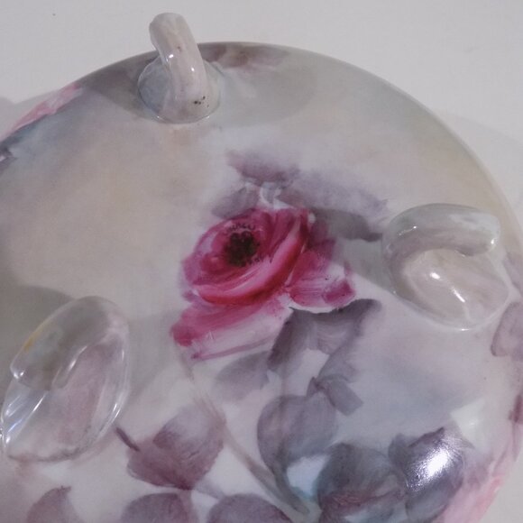 Vintage Limoges France 3 Footed Bowl Dish Pink Purple Roses - Picture 10 of 14